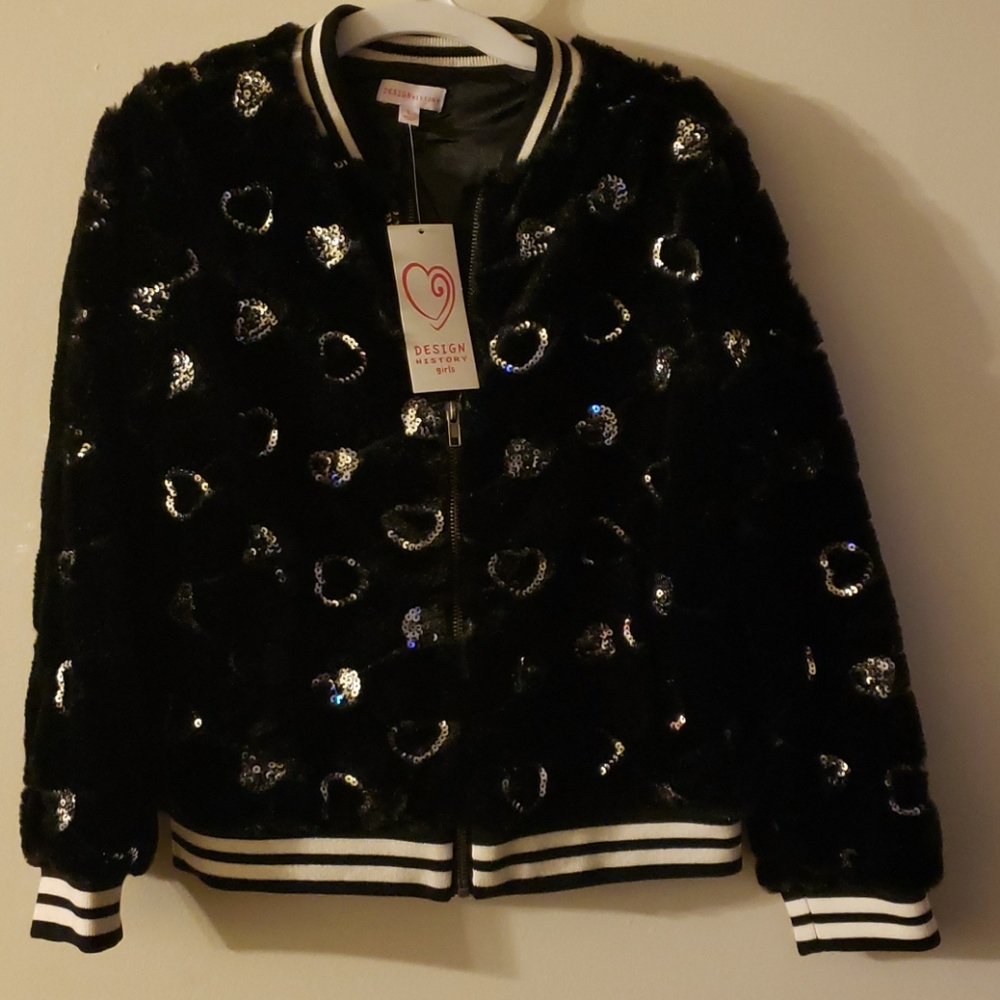 Brand New Girls Faux Fur baseball style jacket Lg